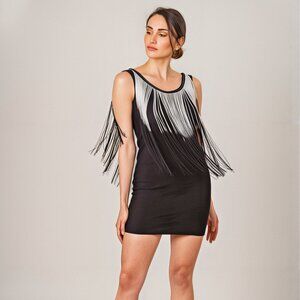 SzS Just Be Western Black Fringed Mini Dress
